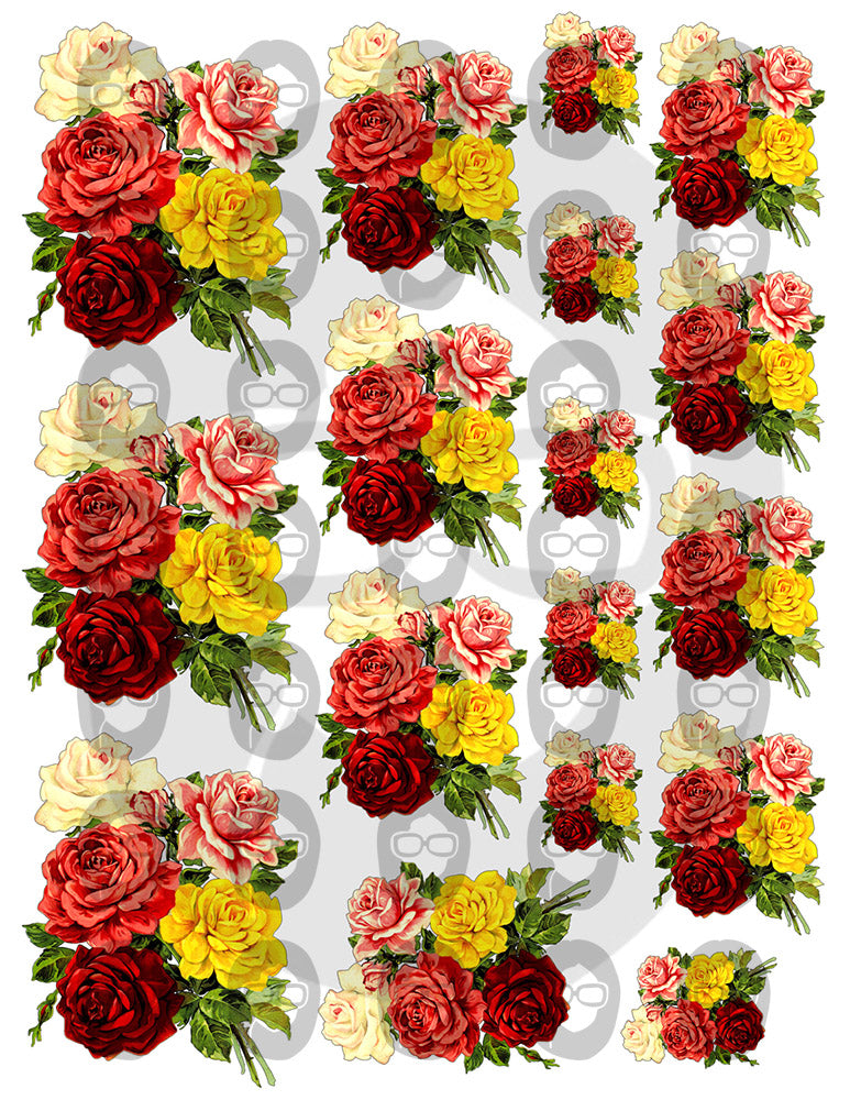 Pink Rose Clipart - Decoupage Flowers Set #23 - 8 Page Instant Download - clipart floral, roses clipart, digital floral