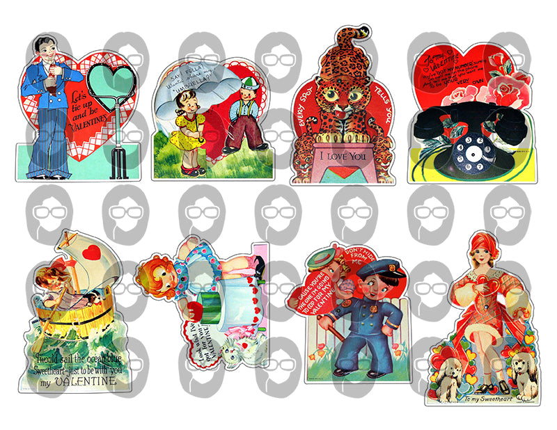 Retro Valentine's Day Cards, Ephemera Fussy Cuts -30pg Digital Download- Junk Journal Printables, Paper Craft PDF JPEG, Collage Sheets