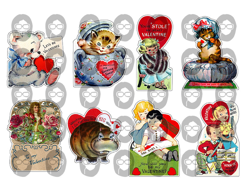 Retro Valentine's Day Cards, Ephemera Fussy Cuts -30pg Digital Download- Junk Journal Printables, Paper Craft PDF JPEG, Collage Sheets