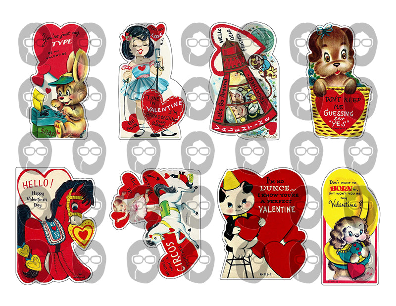 Retro Valentine's Day Cards, Ephemera Fussy Cuts -30pg Digital Download- Junk Journal Printables, Paper Craft PDF JPEG, Collage Sheets