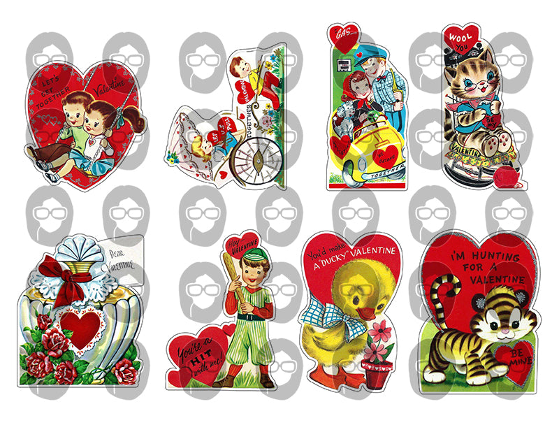 Retro Valentine's Day Cards, Ephemera Fussy Cuts -30pg Digital Download- Junk Journal Printables, Paper Craft PDF JPEG, Collage Sheets