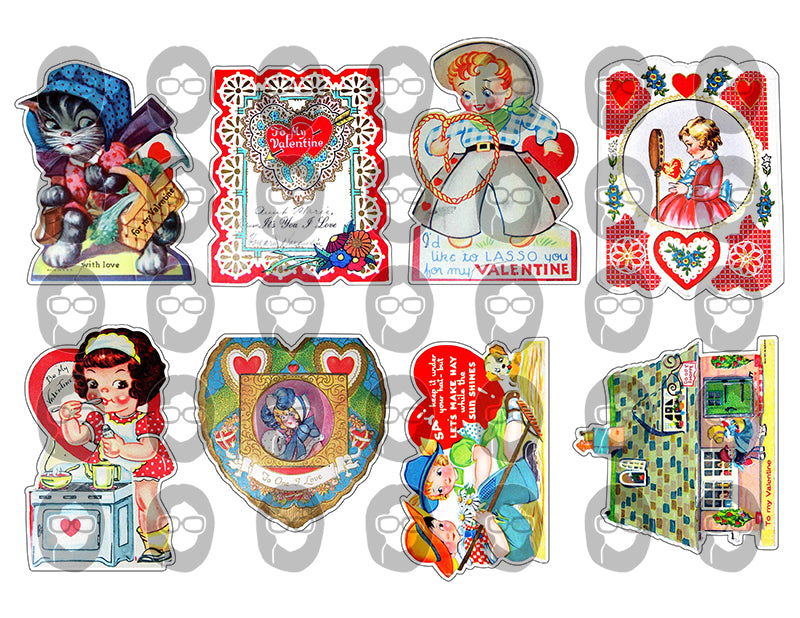 Retro Valentine's Day Cards, Ephemera Fussy Cuts -30pg Digital Download- Junk Journal Printables, Paper Craft PDF JPEG, Collage Sheets