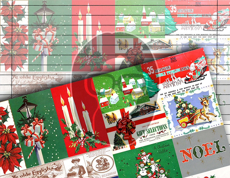 Retro Christmas, Junk Journal Pages -12pg Digital Download- Printable Lined Paper, Ephemera Background, Santa digital background, Xmas Kit