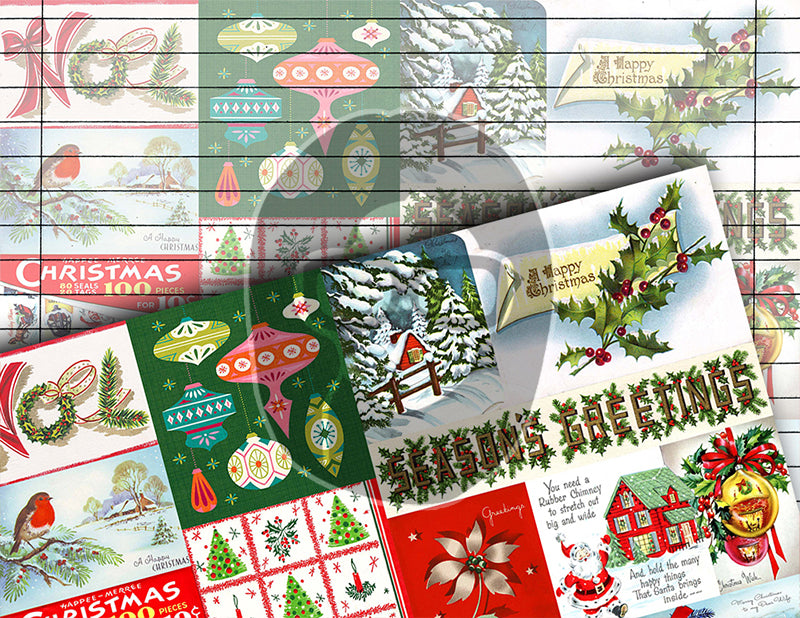 Retro Christmas, Junk Journal Pages -12pg Digital Download- Printable Lined Paper, Ephemera Background, Santa digital background, Xmas Kit