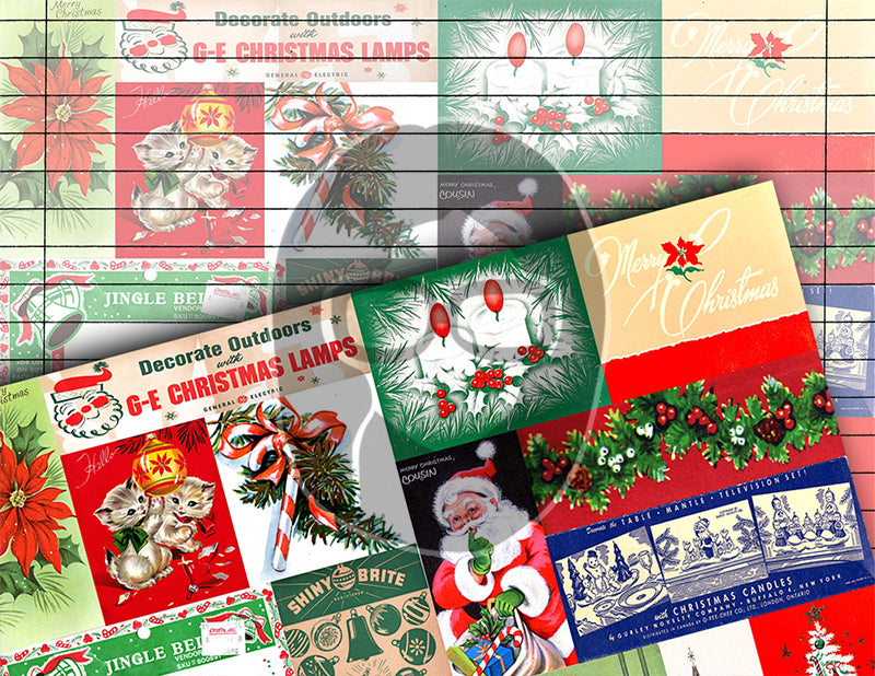Retro Christmas, Junk Journal Pages -12pg Digital Download- Printable Lined Paper, Ephemera Background, Santa digital background, Xmas Kit