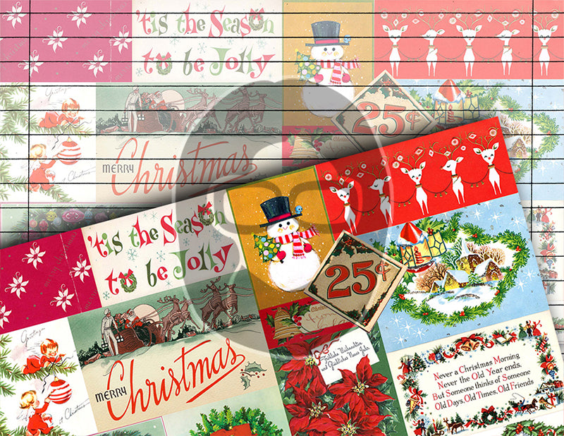 Retro Christmas, Junk Journal Pages -12pg Digital Download- Printable Lined Paper, Ephemera Background, Santa digital background, Xmas Kit