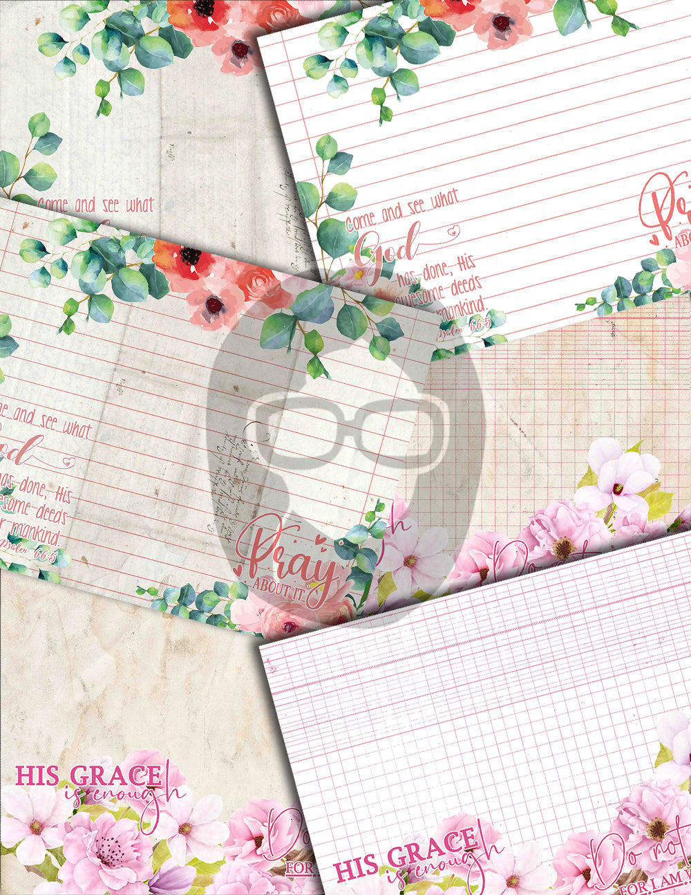 Bible Journaling Printables, Junk Journal Pages -36pg Digital Download- Prayer Quotes, Christian Verses, Devotional Kit, Faith Encouragement