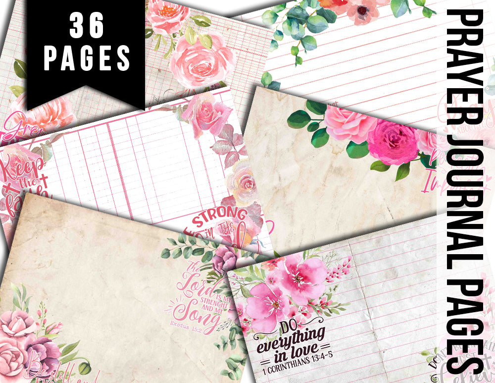 Bible Journaling Printables, Junk Journal Pages -36pg Digital Download- Prayer Quotes, Christian Verses, Devotional Kit, Faith Encouragement