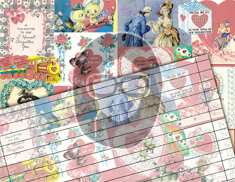 Retro Pink Valentine's Pattern, Junk Journal Pages, Printable Vintage Paper -18pg Digital Download- Scrapbook Supplies, Ephemera Background