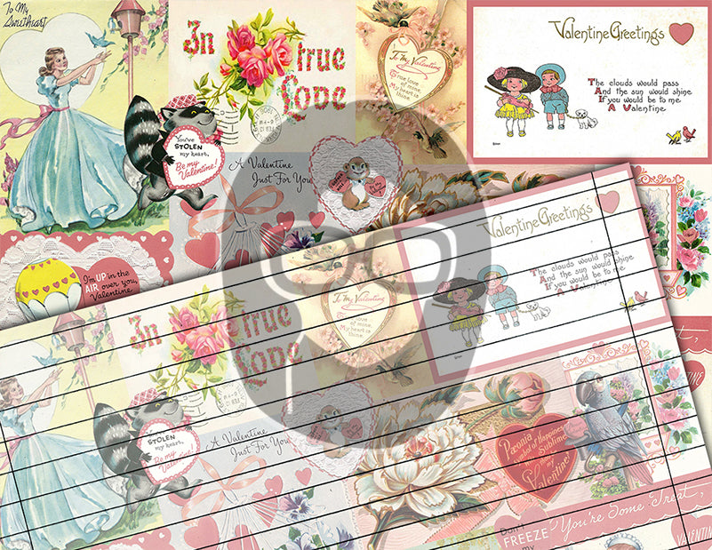 Retro Pink Valentine's Pattern, Junk Journal Pages, Printable Vintage Paper -18pg Digital Download- Scrapbook Supplies, Ephemera Background