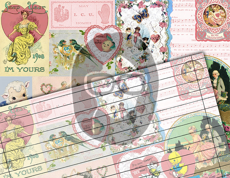 Retro Pink Valentine's Pattern, Junk Journal Pages, Printable Vintage Paper -18pg Digital Download- Scrapbook Supplies, Ephemera Background