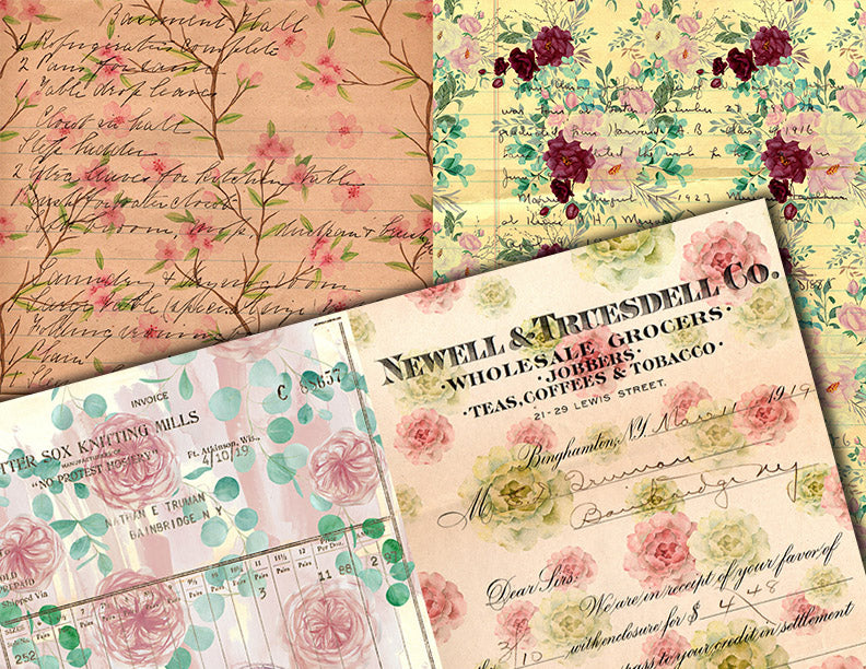 Junk Journal Pages, Scrapbook Paper, S82 -20pg Digital Download- Mixed Media, Ephemera Background, Collage Sheets Printable, Spring Flowers