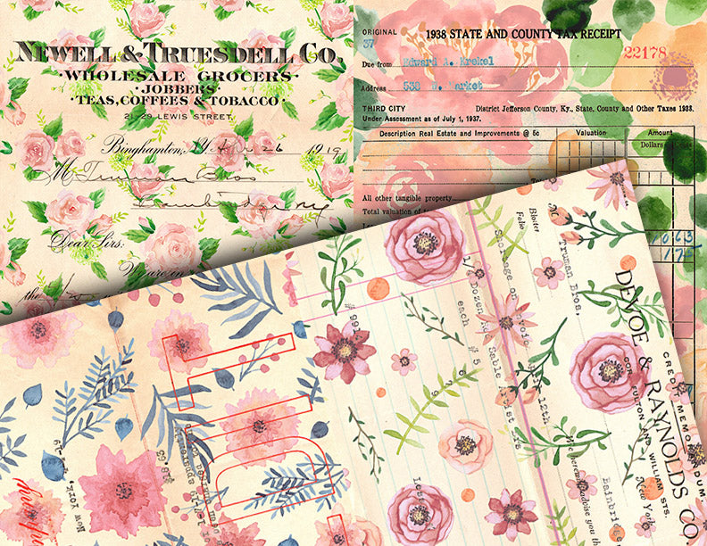 Junk Journal Pages, Scrapbook Paper, S82 -20pg Digital Download- Mixed Media, Ephemera Background, Collage Sheets Printable, Spring Flowers