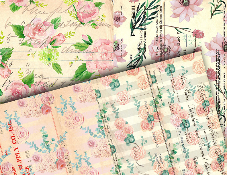 Junk Journal Pages, Scrapbook Paper, S82 -20pg Digital Download- Mixed Media, Ephemera Background, Collage Sheets Printable, Spring Flowers