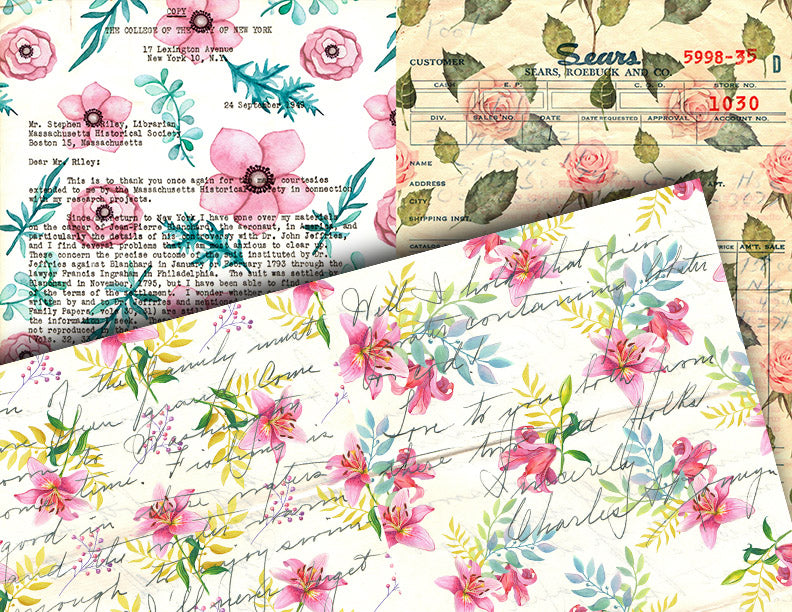 Junk Journal Pages, Scrapbook Paper, S82 -20pg Digital Download- Mixed Media, Ephemera Background, Collage Sheets Printable, Spring Flowers