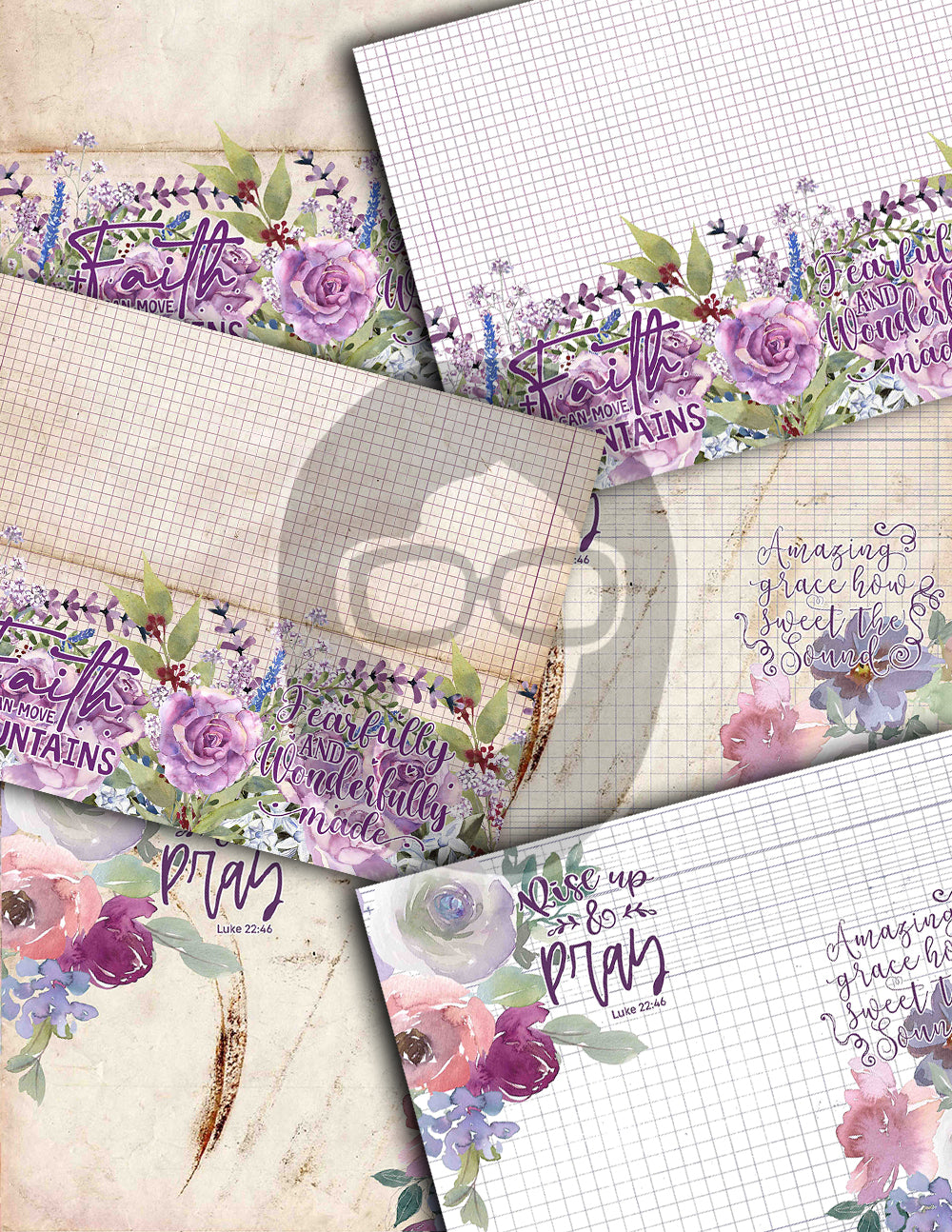 Bible Journaling Printables, Junk Journal Pages -36pg Digital Download- Prayer Quotes, Christian Verses, Devotional Kit, Faith Encouragement