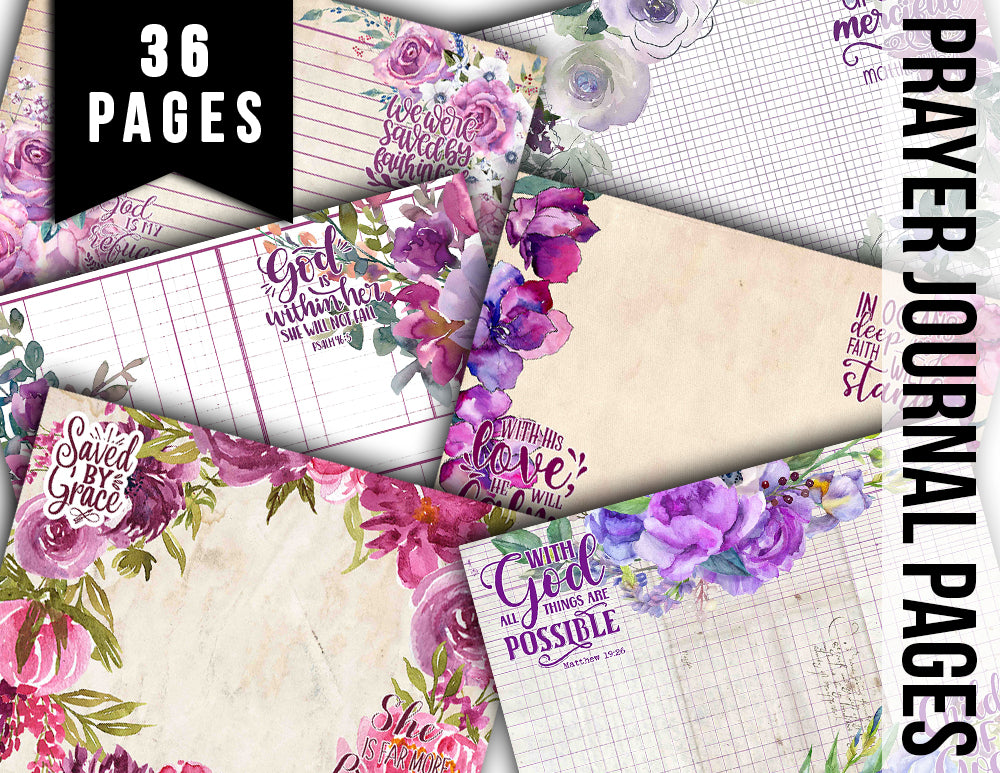 Bible Journaling Printables, Junk Journal Pages -36pg Digital Download- Prayer Quotes, Christian Verses, Devotional Kit, Faith Encouragement