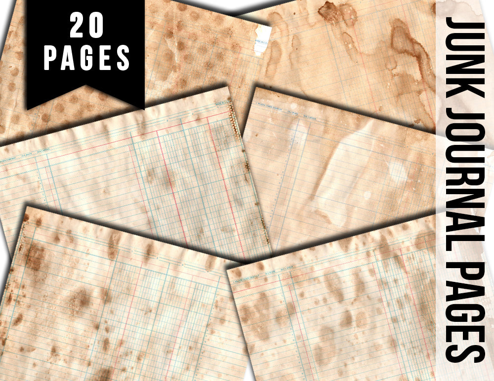 Coffee Dyed Paper, Vintage Ledger Paper -20pg Digital Download- Grunge Digital Paper, Journaling Pages, Junk Journal Kit, Neutral Ephemera
