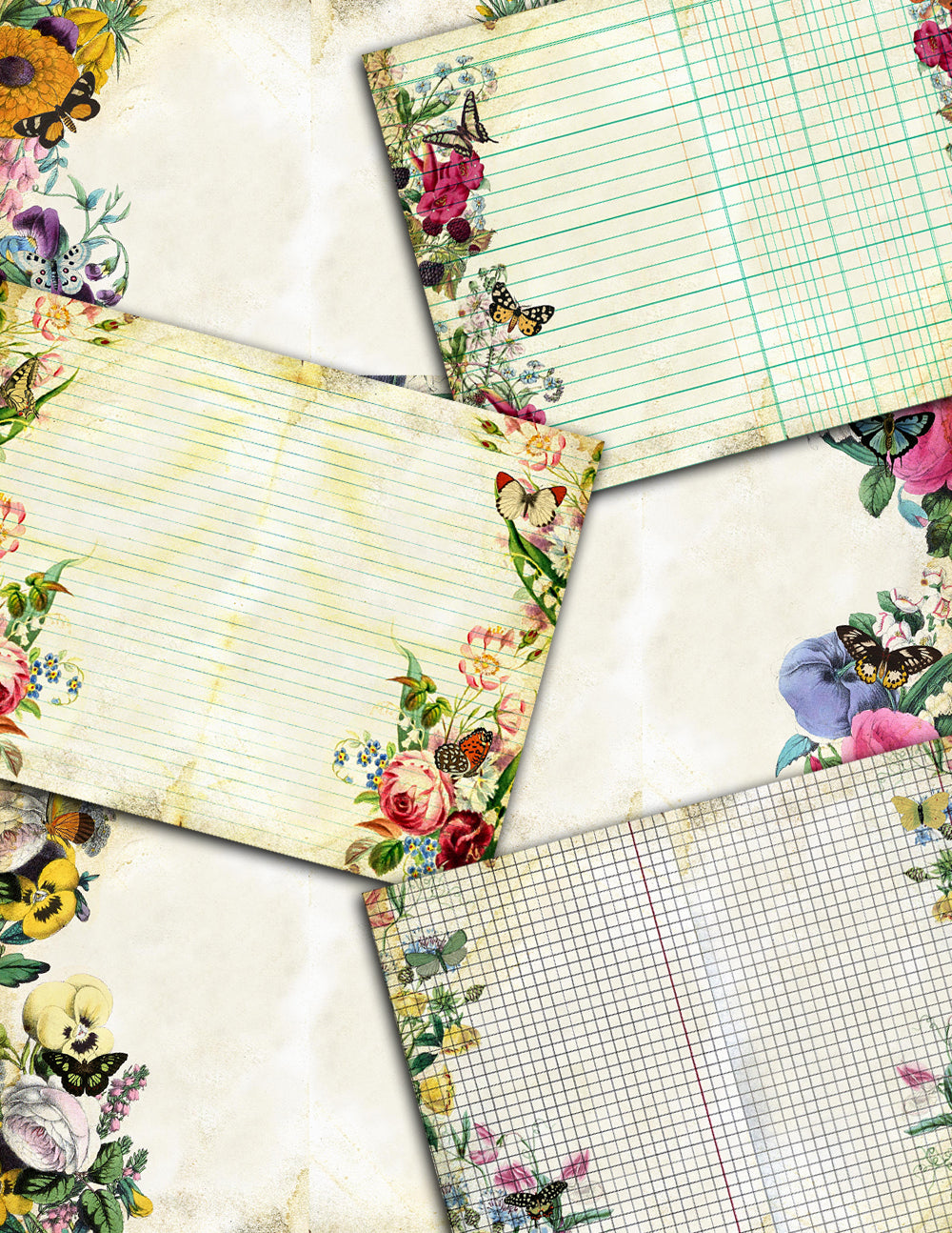 Butterfly Journal Printable, Junk Journal Pages -18pg Digital Download- Lined Paper, Spring Flowers, Journaling Paper, Scrapbook Supply