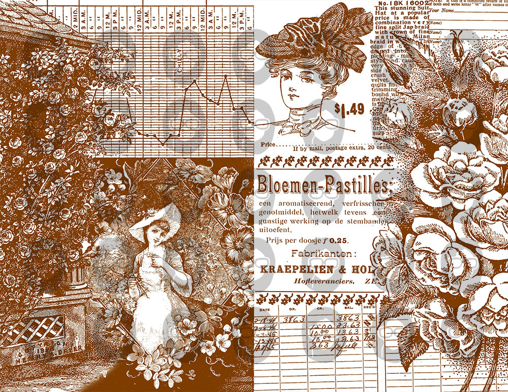 Printable Journal Pages, Ephemera Collage Kit -9 Pg Instant Downloads- Vintage Art, Ephemera for Decoupage, Collage Sheets, Vintage Paper