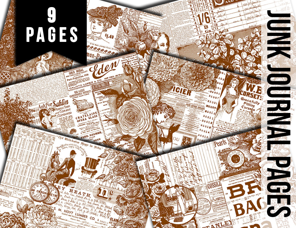 Printable Journal Pages, Ephemera Collage Kit -9 Pg Instant Downloads- Vintage Art, Ephemera for Decoupage, Collage Sheets, Vintage Paper