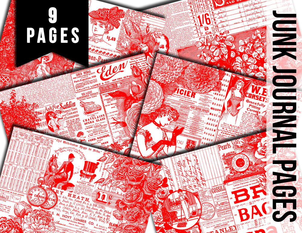 Printable Journal Pages, Ephemera Background -9 Pg Instant Downloads- Vintage Advertisement, Scrapbook Paper, DIY Kit, For Junk Journaling