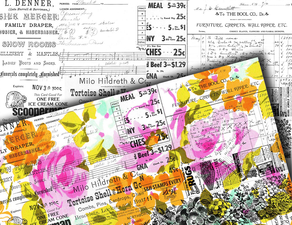 Junk Journal Printable Pages, Ephemera Background -20pg Digital Download- Ink Saver, Stamp Paper, Spring Floral Clipart, Rose Digital Papers