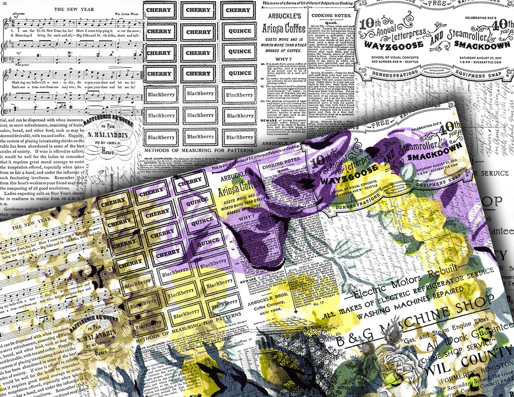 Junk Journal Printable Pages, Ephemera Background -20pg Digital Download- Ink Saver, Stamp Paper, Spring Floral Clipart, Rose Digital Papers