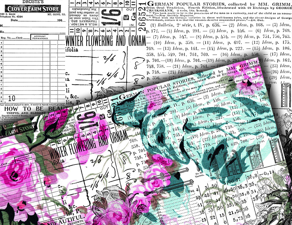 Junk Journal Printable Pages, Ephemera Background -20pg Digital Download- Ink Saver, Stamp Paper, Spring Floral Clipart, Rose Digital Papers