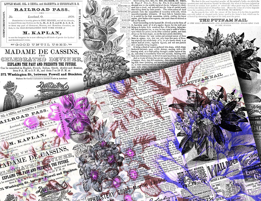 Junk Journal Printable Pages, Ephemera Background -20pg Digital Download- Ink Saver, Stamp Paper, Spring Floral Clipart, Rose Digital Papers