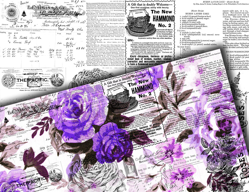 Junk Journal Printable Pages, Ephemera Background -20pg Digital Download- Ink Saver, Stamp Paper, Spring Floral Clipart, Rose Digital Papers