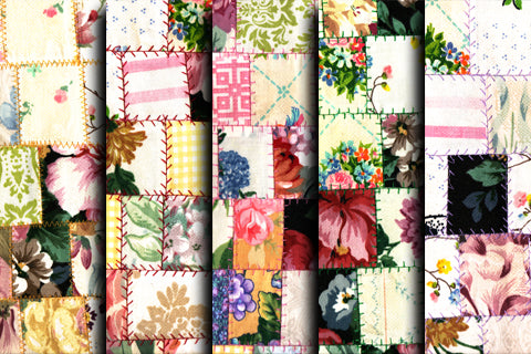 Quilt Patchwork Junk Journal Pages - Set #64 - 5 Pg Instant Downloads - quilted paper, stitched quilt paper