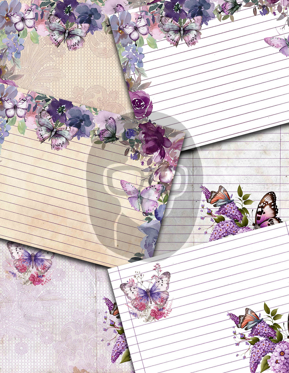 Junk Journal Pages, Butterfly Journal Printable -36pg Digital Download- Purple Digital Paper, Lined Journal Pages, Digital Scrapbook Paper