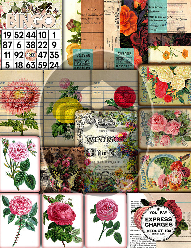 Ephemera Bundle, Printable Journal Bundle #21 -50pg Digital Download- Tags, Note Cards, Envelopes, For Junk Journaling, Shabby Vintage Art