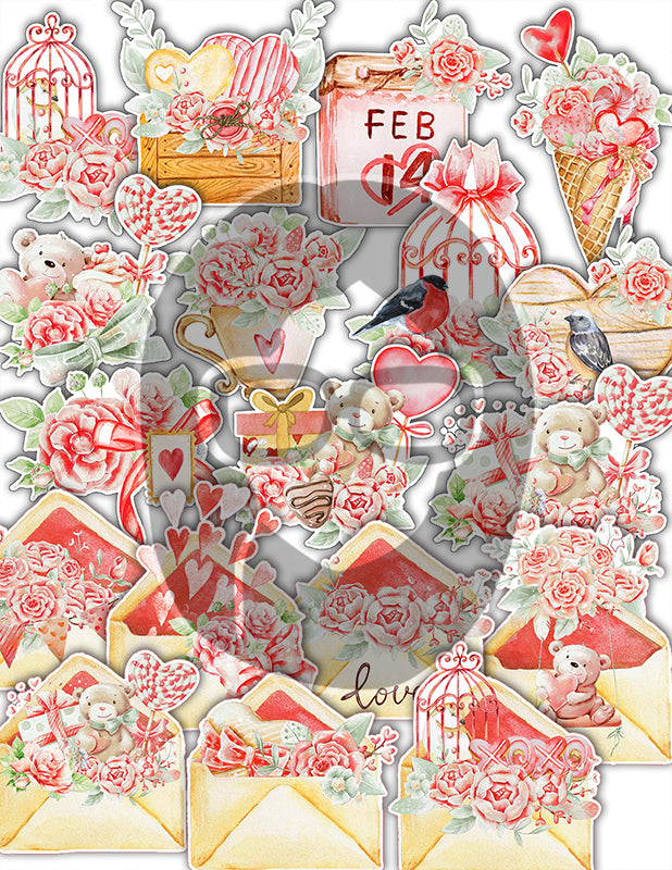 Valentine's Junk Journal Kit, Journaling Bundle #26 -36pg Digital Download- Ephemera, Pattern Paper, Quotes, Note Cards, To do List, Shabby chic
