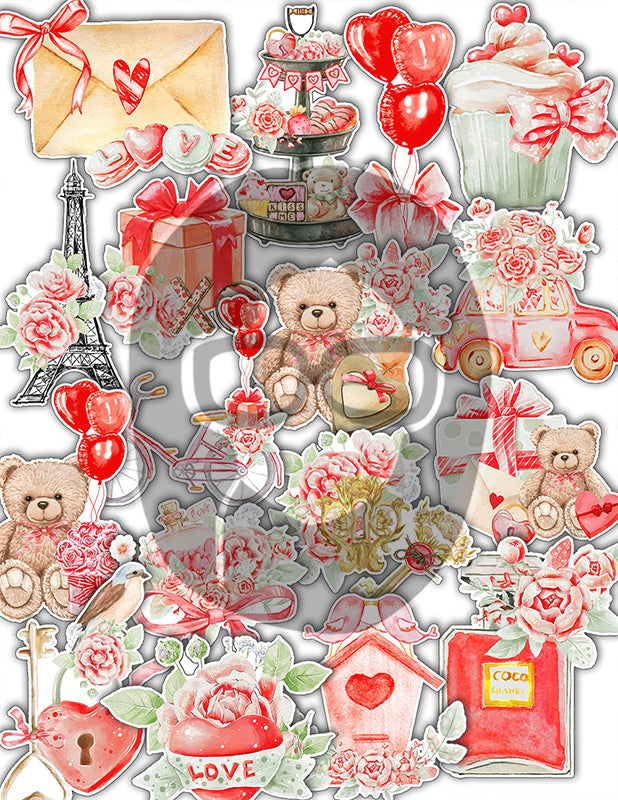 Valentine's Junk Journal Kit, Journaling Bundle #26 -36pg Digital Download- Ephemera, Pattern Paper, Quotes, Note Cards, To do List, Shabby chic
