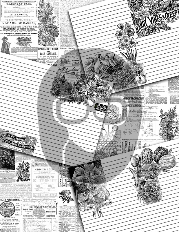 Ink Saver, Junk Journal Starter Kit, Bundle #9 -47pg Digital Download- Printable Vintage Paper, Ephemera, Jars, Cards, Tickets, Pages, Set