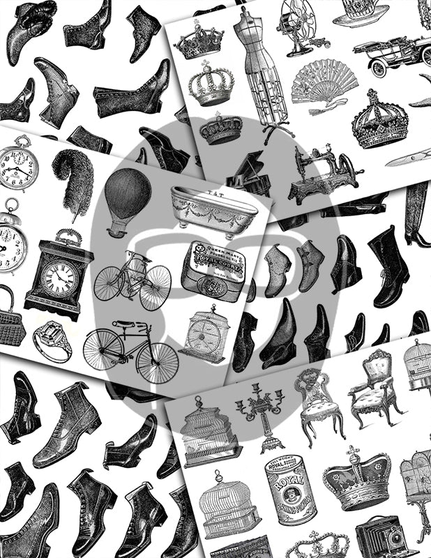 Ink Saver, Junk Journal Starter Kit, Bundle #9 -47pg Digital Download- Printable Vintage Paper, Ephemera, Jars, Cards, Tickets, Pages, Set