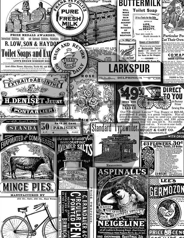 Ink Saver, Junk Journal Starter Kit, Bundle #9 -47pg Digital Download- Printable Vintage Paper, Ephemera, Jars, Cards, Tickets, Pages, Set