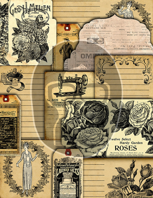 Junk Journal Kit Printable, Neutral Journal Ephemera, Bundle #6 -36pg Digital Download- Pages, Pockets, Tags, Starter Kit, Vintage Paper