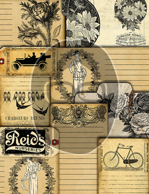 Junk Journal Kit Printable, Neutral Journal Ephemera, Bundle #6 -36pg Digital Download- Pages, Pockets, Tags, Starter Kit, Vintage Paper