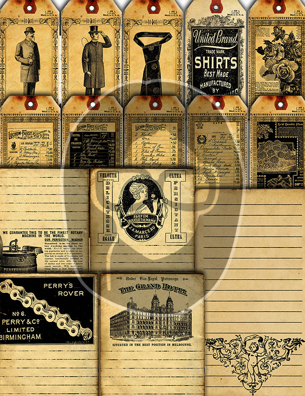Junk Journal Kit Printable, Neutral Journal Ephemera, Bundle #6 -36pg Digital Download- Pages, Pockets, Tags, Starter Kit, Vintage Paper