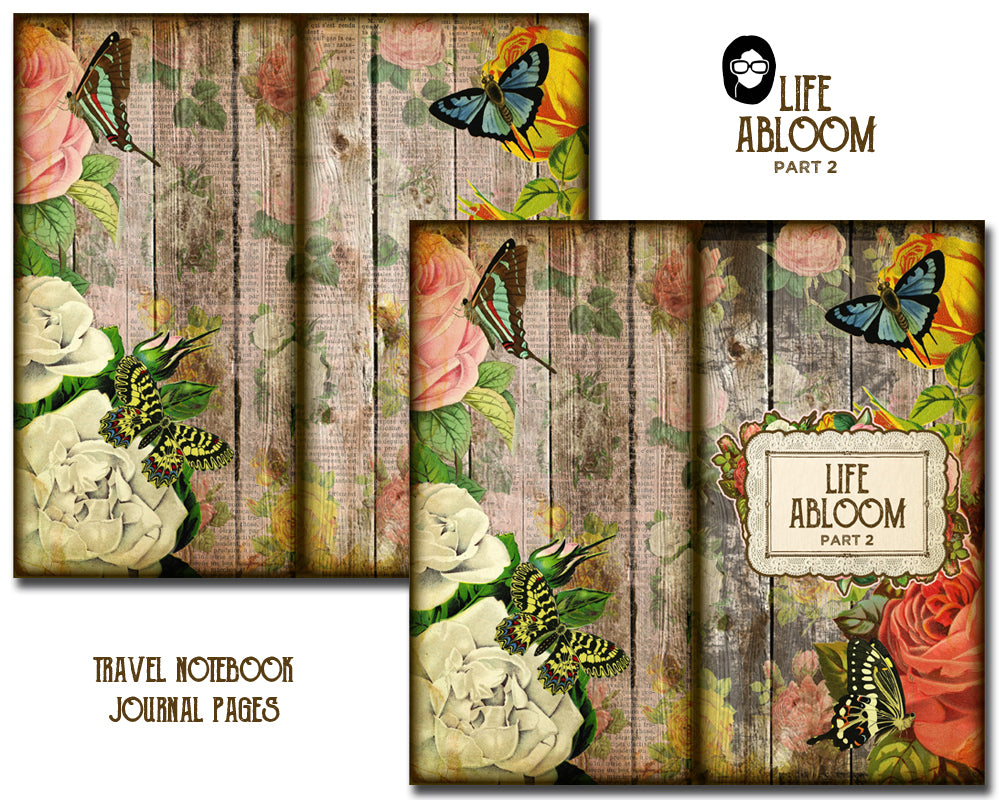 Travelers Notebook - Life Abloom 2 -15 Printable Midori Insert Pages - travellers notebook, fauxdori insert, junk journal kit, midori print