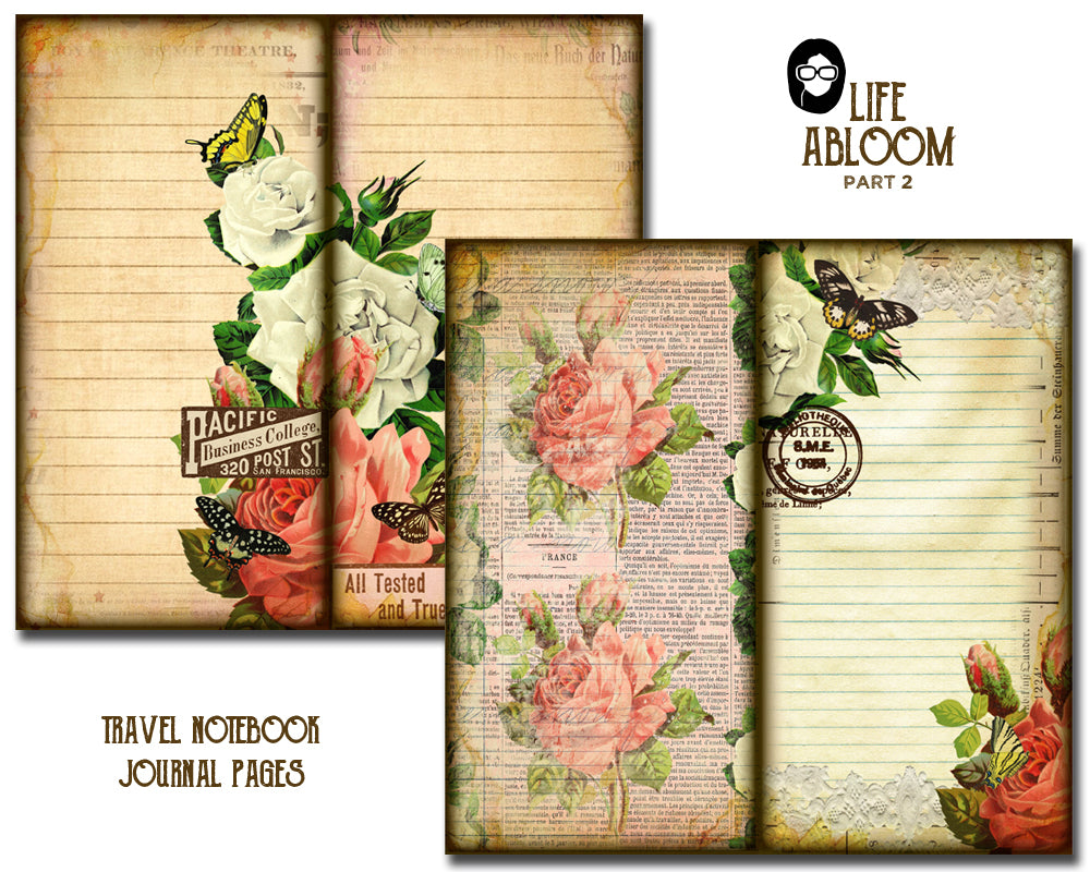 Travelers Notebook - Life Abloom 2 -15 Printable Midori Insert Pages - travellers notebook, fauxdori insert, junk journal kit, midori print