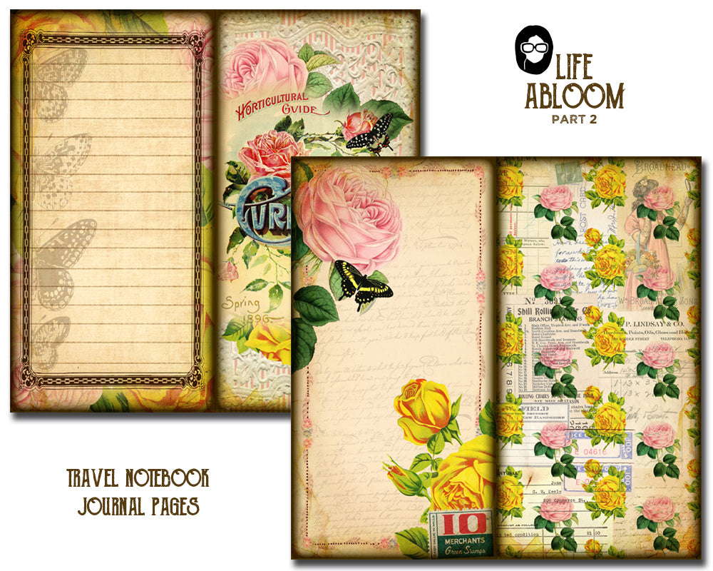 Travelers Notebook - Life Abloom 2 -15 Printable Midori Insert Pages - travellers notebook, fauxdori insert, junk journal kit, midori print