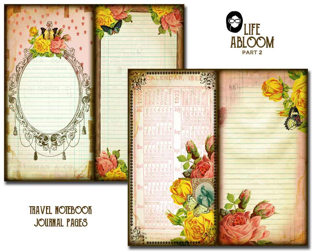 Travelers Notebook - Life Abloom 2 -15 Printable Midori Insert Pages - travellers notebook, fauxdori insert, junk journal kit, midori print