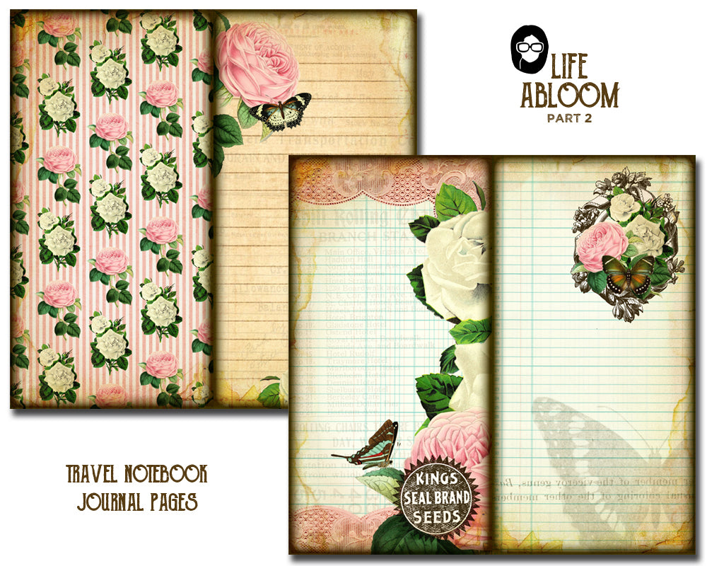 Travelers Notebook - Life Abloom 2 -15 Printable Midori Insert Pages - travellers notebook, fauxdori insert, junk journal kit, midori print