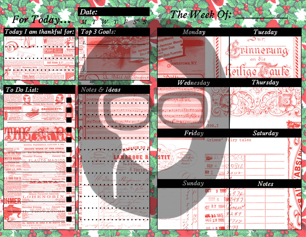 Retro Vintage Christmas Junk Journal Printable Planner Pages -S1- 6 Pg Instant Download - Holiday digital kit, December Daily Journal Kit