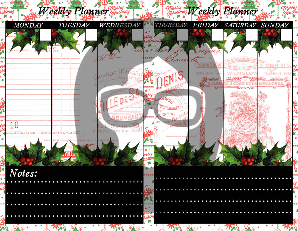 Retro Vintage Christmas Junk Journal Printable Planner Pages -S1- 6 Pg Instant Download - Holiday digital kit, December Daily Journal Kit