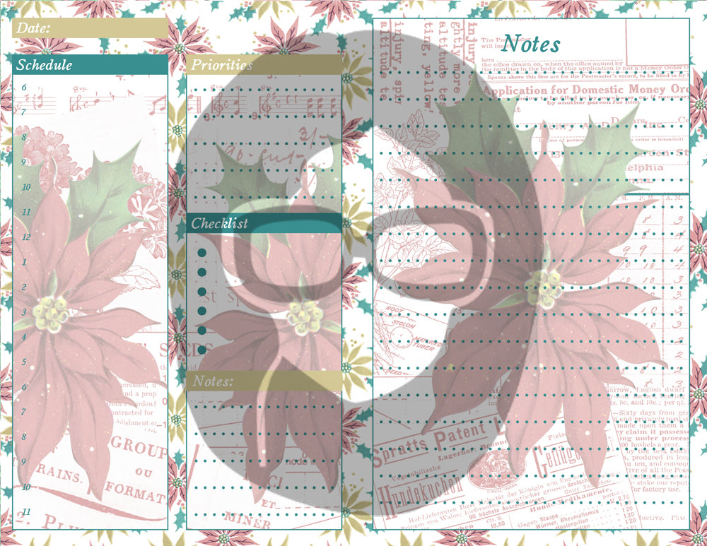 Retro Vintage Pink Christmas Junk Journal Printable Planner Pages -S1- 6 Pg Instant Download - Holiday digital kit, December Daily Journal